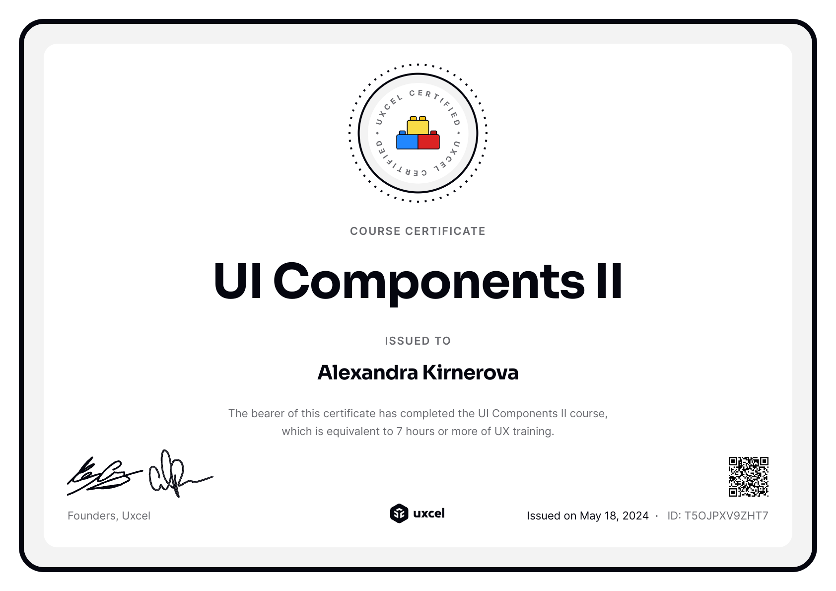 Alexandra Kirnerova's certificate